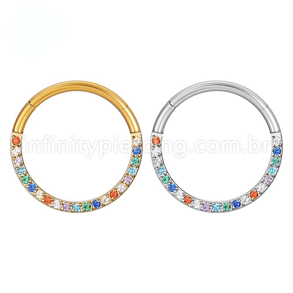 Piercing Argola Segmentada Aço Cirúrgico Zircônia Colorida Frontal